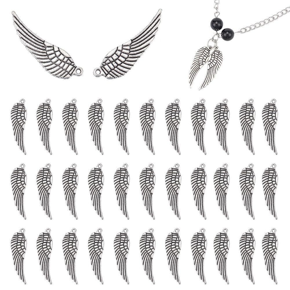 3263 80pcs Angel Wing Pendants Tibetan Style Feather Angel Wings Charms